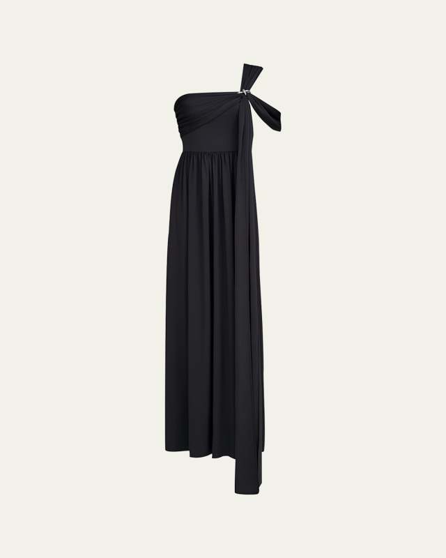 Adena One-Shoulder Draped Jersey Maxi Dress